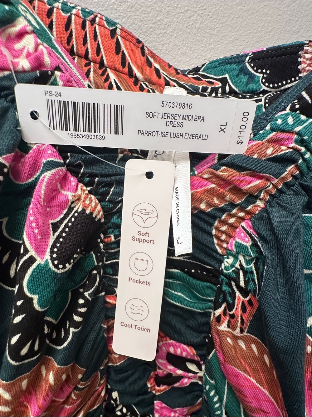 Soma Soft Jersey Goddess Midi Maxi Dress Parrot-ise lush emerald Size XL NWT - Picture 6 of 10